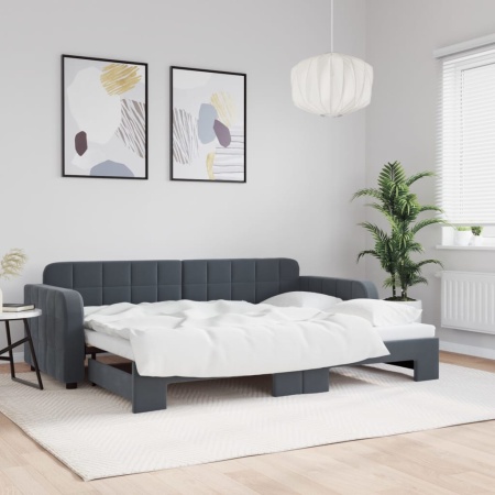 Pat de zi cu extensie, gri închis, 80x200 cm, catifea