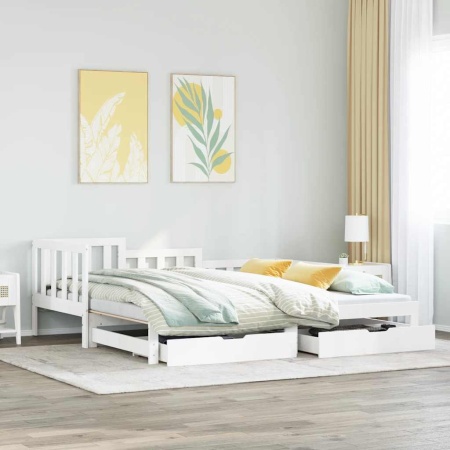Pat de zi cu extensie și sertare fără saltea, alb, 80x200 cm - Img 1