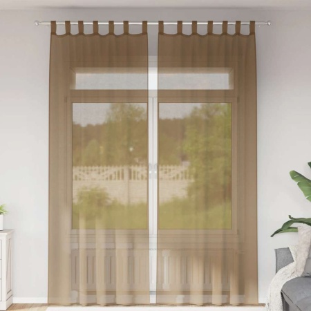 Perdele Voile cu Bucle 2 buc Maro Deschis 140x260 cm
