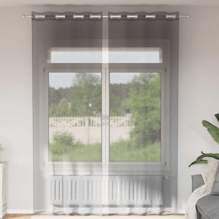 Perdele Voile cu Oelii 2 buc Gri Inchis 140x300 cm