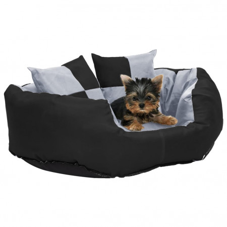 Pernă reversibilă și lavabilă câini, gri și negru, 65x50x20 cm