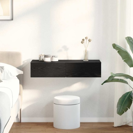 Raft de perete cu sertare negru 80x33x17 cm lemn prelucrat