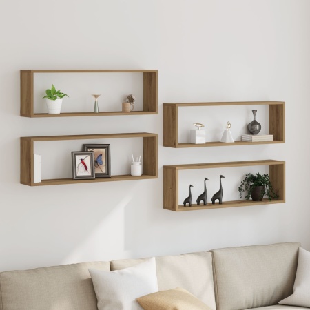 Rafturi de perete 4 piese Stejar Artisan 80x15x26 cm Lemn prelucrat
