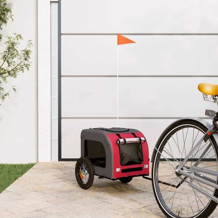 Remorcă bicicletă animale companie, roșu/gri textil oxford/fier