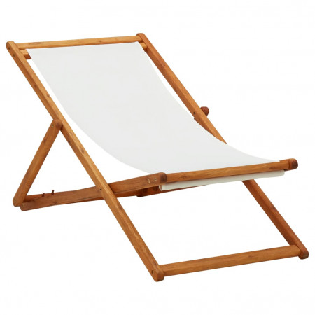 Scaun de plajă pliabil, alb crem, lemn de eucalipt &amp; țesătură - Img 1
