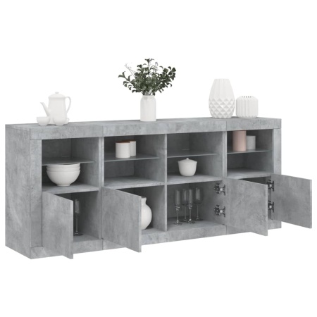Servantă cu lumini LED, gri beton, 163x37x67 cm