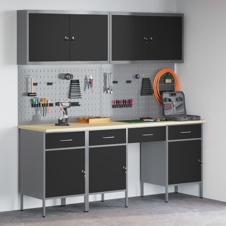 Set banc de lucru, 10 piese, negru, oțel