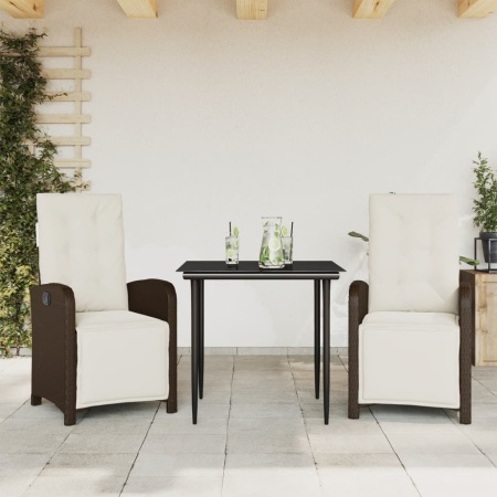 Set bistro cu perne, 3 piese, maro, poliratan