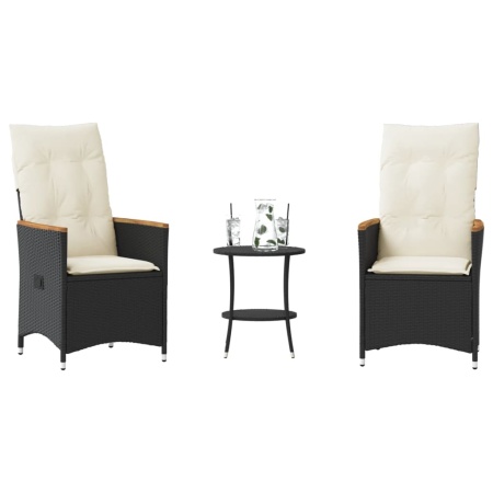 Set bistro cu perne, 3 piese, negru, poliratan - Img 1