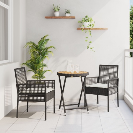 Set Bistro de Grădină 3 Piese cu Perne Negru Poliratan