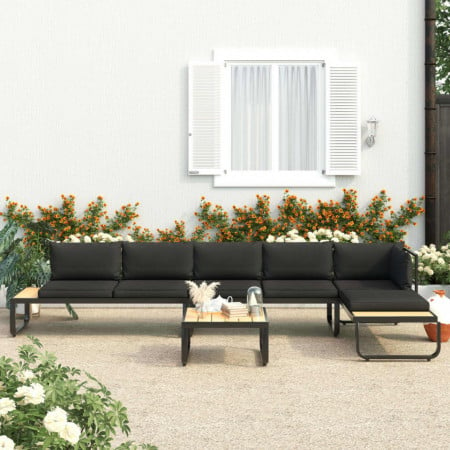 Set canapea de grădină colțar cu perne, 4 piese, aluminiu, WPC