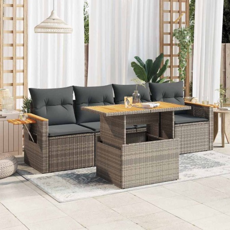 Set canapea de grădină cu perne, 5 piese, poliratan/lemn acacia - Img 1