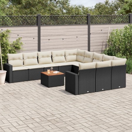 Set canapele de grădină, 12 piese, cu perne, negru, poliratan