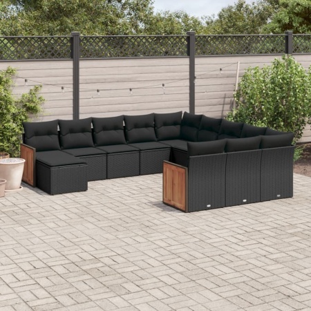 Set canapele de grădină, 12 piese, cu perne, negru, poliratan