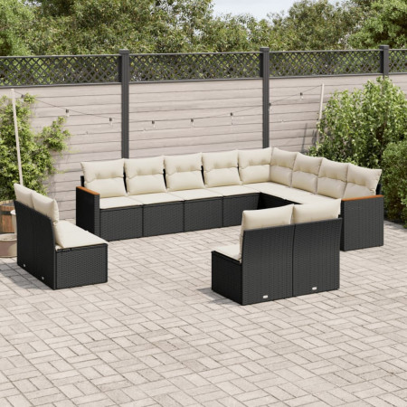 Set canapele de grădină, 12 piese, cu perne, negru, poliratan