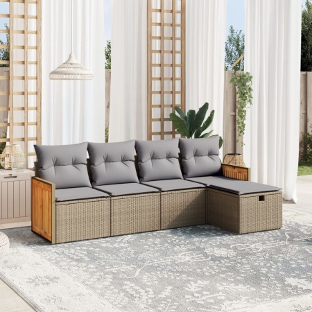 Set canapele de grădină, 5 piese, cu perne, bej, poliratan