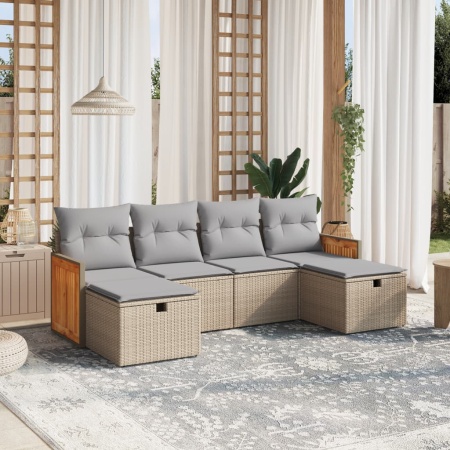 Set canapele de grădină, 6 piese, cu perne, bej, poliratan