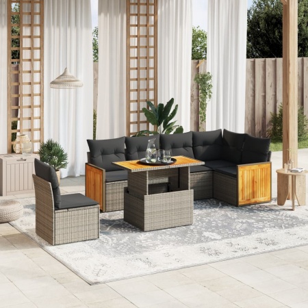 Set canapele de grădină, 7 piese, cu perne, gri, poliratan