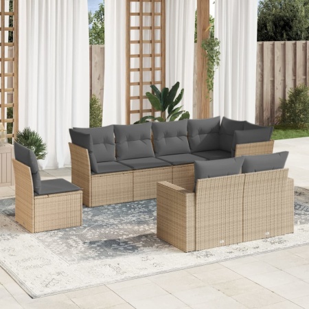 Set canapele de grădină, 8 piese, cu perne, bej, poliratan