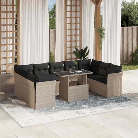Set canapele de grădină cu perne 10 piese gri deschis poliratan