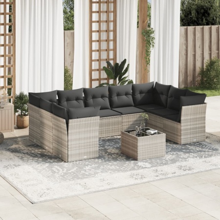 Set canapele de grădină cu perne 10 piese gri deschis poliratan