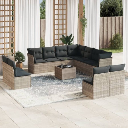 Set canapele de grădină cu perne, 12piese gri deschis poliratan