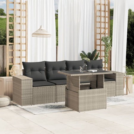 Set canapele de grădină cu perne, 5 piese gri deschis poliratan