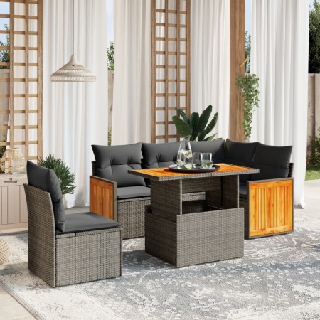 Set canapele de grădină cu perne, 6 piese, bej, poliratan