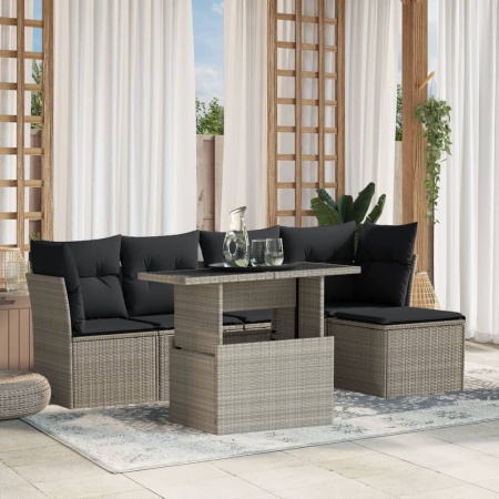 Set canapele de grădină cu perne, 6 piese gri deschis poliratan