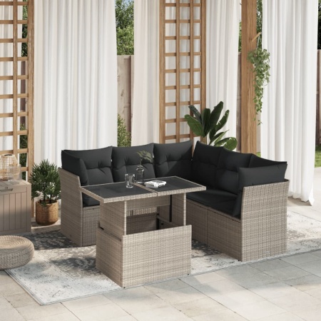 Set canapele de grădină cu perne, 6 piese gri deschis poliratan