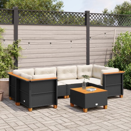 Set canapele de grădină cu perne, 7 piese, negru, poliratan