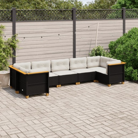 Set canapele de grădină cu perne, 7 piese, negru, poliratan