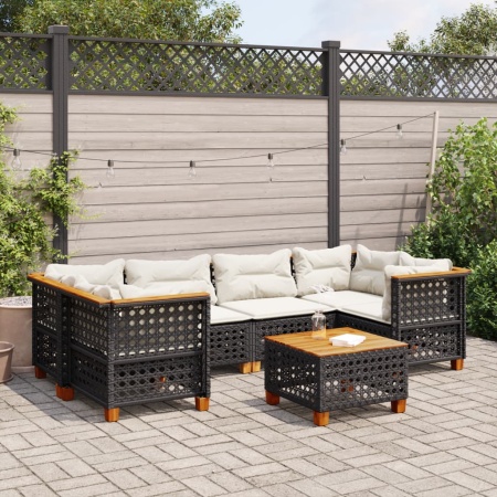 Set canapele de grădină cu perne, 7 piese, negru, poliratan