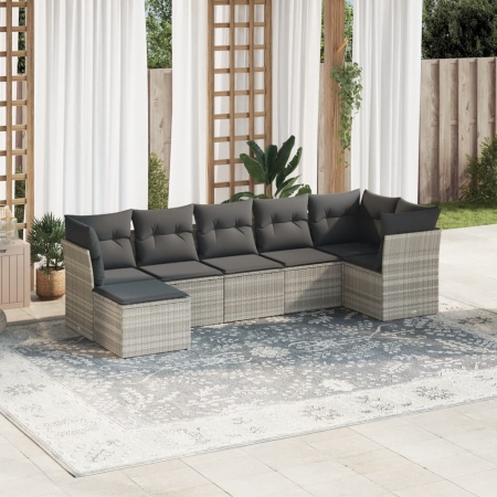 Set canapele de grădină cu perne, 7piese gri deschis poliratan