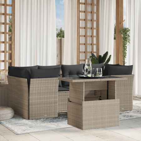 Set canapele de grădină cu perne, 7piese gri deschis poliratan