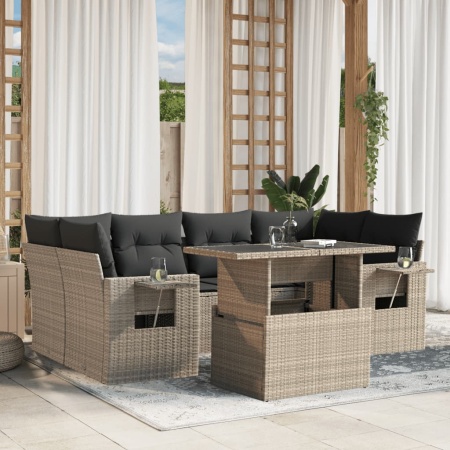 Set canapele de grădină cu perne, 7piese gri deschis poliratan
