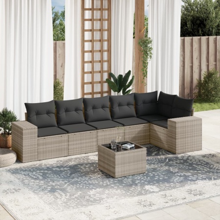 Set canapele de grădină cu perne, 7piese gri deschis poliratan