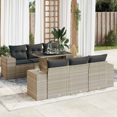 Set canapele de grădină cu perne, 7piese gri deschis poliratan