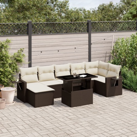 Set canapele de grădină cu perne, 8 piese, maro, poliratan