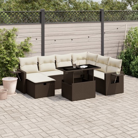 Set canapele de grădină cu perne, 8 piese, maro, poliratan