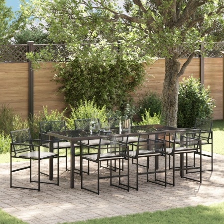 Set de Dining Grădină Negru cu Perne din Rattan Poli - Img 1