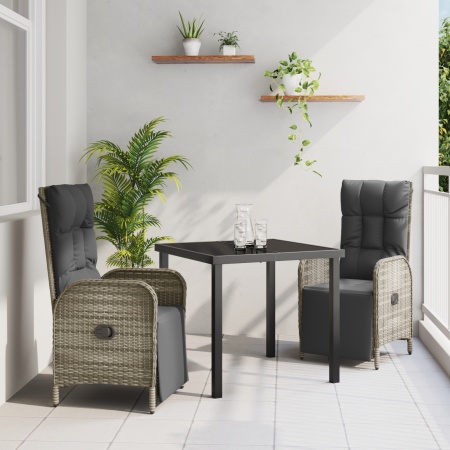 Set de dining pentru grădină , 3 piese, cu perne, gri, din ratan poli