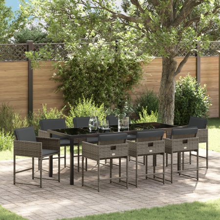Set de dining pentru grădină cu 9 piese și perne Gri Rattan PE