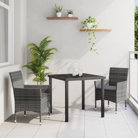 Set de Dining pentru Grădină de 3 Piese Gri Rattan PE