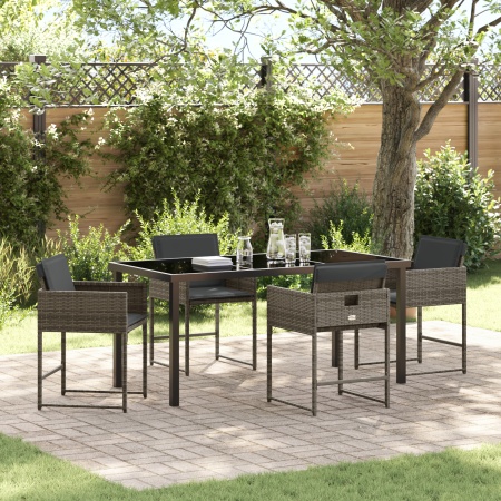 Set de dining pentru grădină de 5 piese cu perne Gri Rattan Polimeric - Img 1