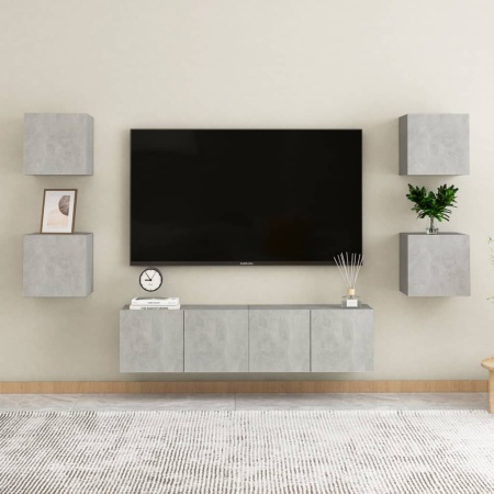 Set de dulapuri TV, 6 piese, gri beton, lemn prelucrat