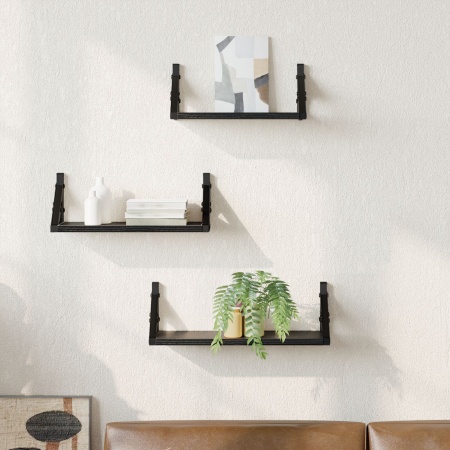 Set de Rafturi pentru Perete din Stejar Negru din Lemn Tehnic