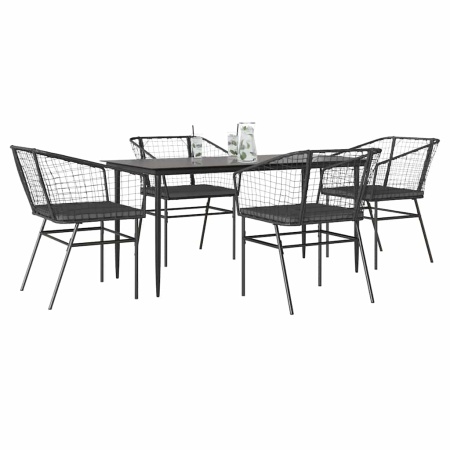 Set de sufragerie de grădină 5 piese neagră Sticlă Poly Rattan