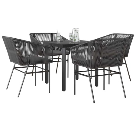 Set de sufragerie de grădină 5 piese neagră Sticlă Poly Rattan