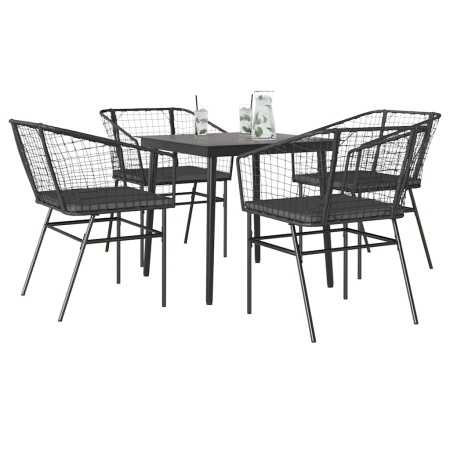 Set de sufragerie de grădină 5 piese neagră Sticlă Poly Rattan - Img 1